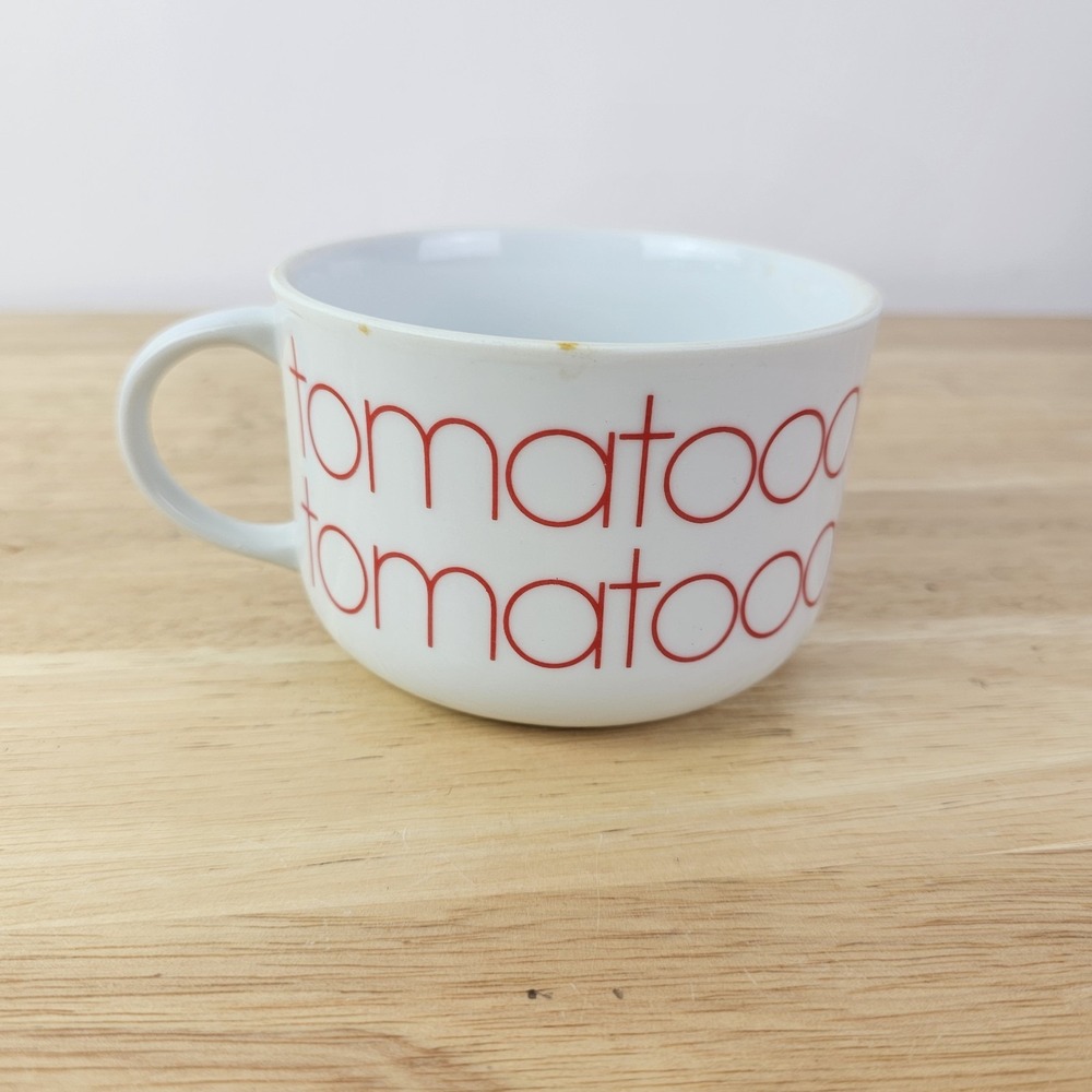 Vintage 70s Tomato Soup Mug Sigma Tastesetter Graphic Gourmet White Red